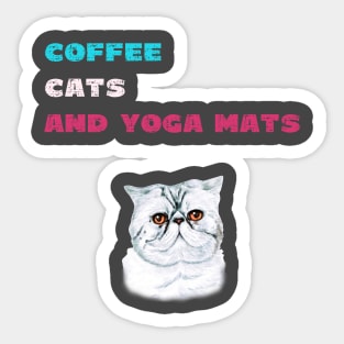 Coffee cats and yoga mats funny yoga and cat drawing Sticker